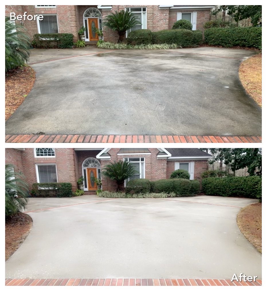 Before and after driveway pressure washing