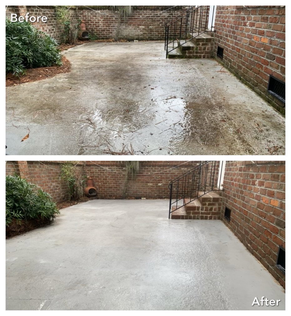 Before and after concrete cleaning