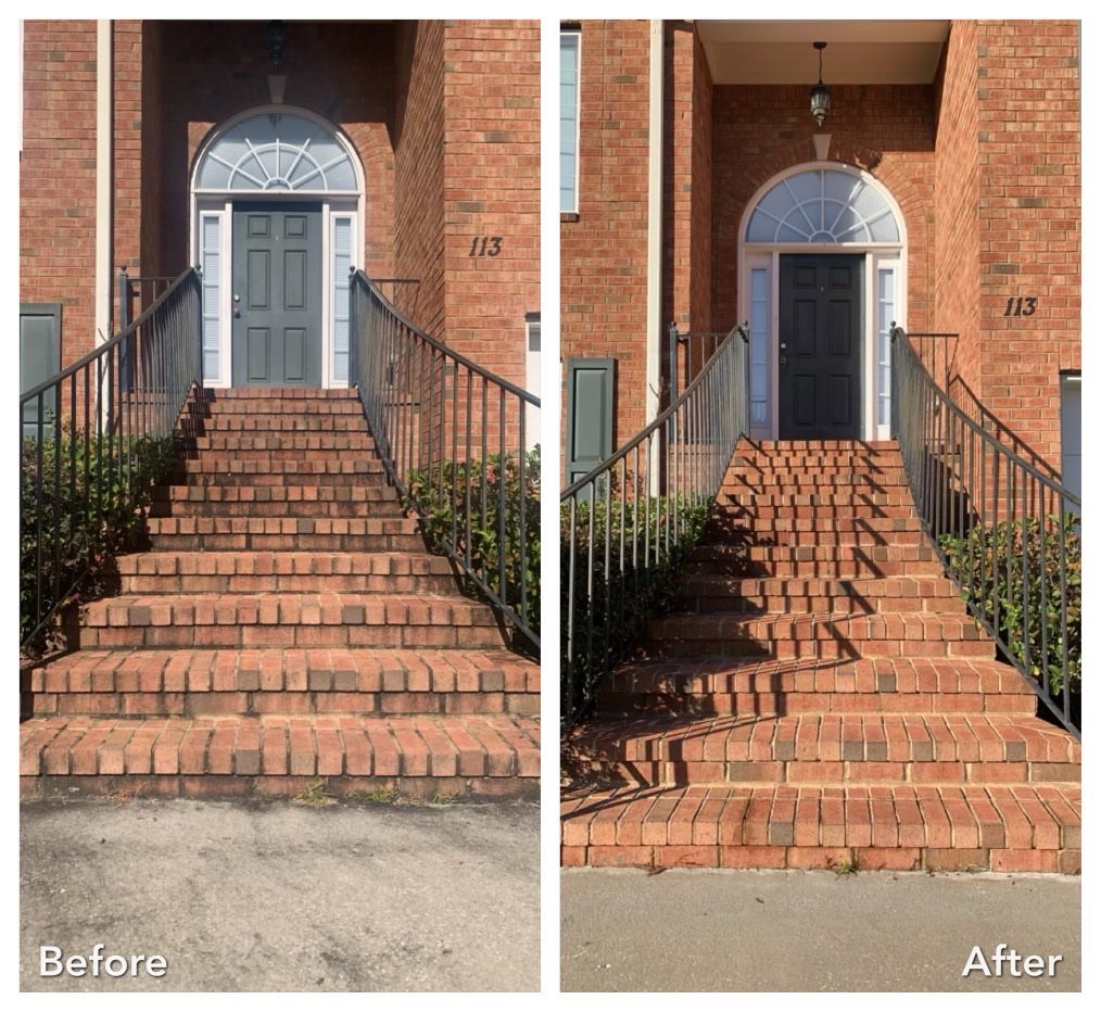 Before and after front steps cleaning