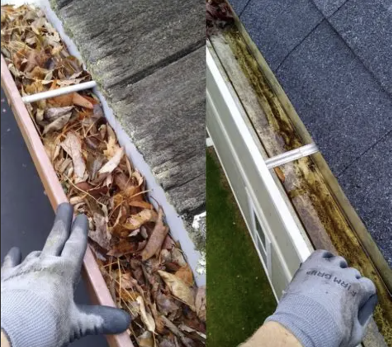 Gutter cleaning before and after